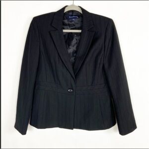 Evan Picone Black with Gold Metallic Pinstripe Button Closure Blazer Suit Jacket